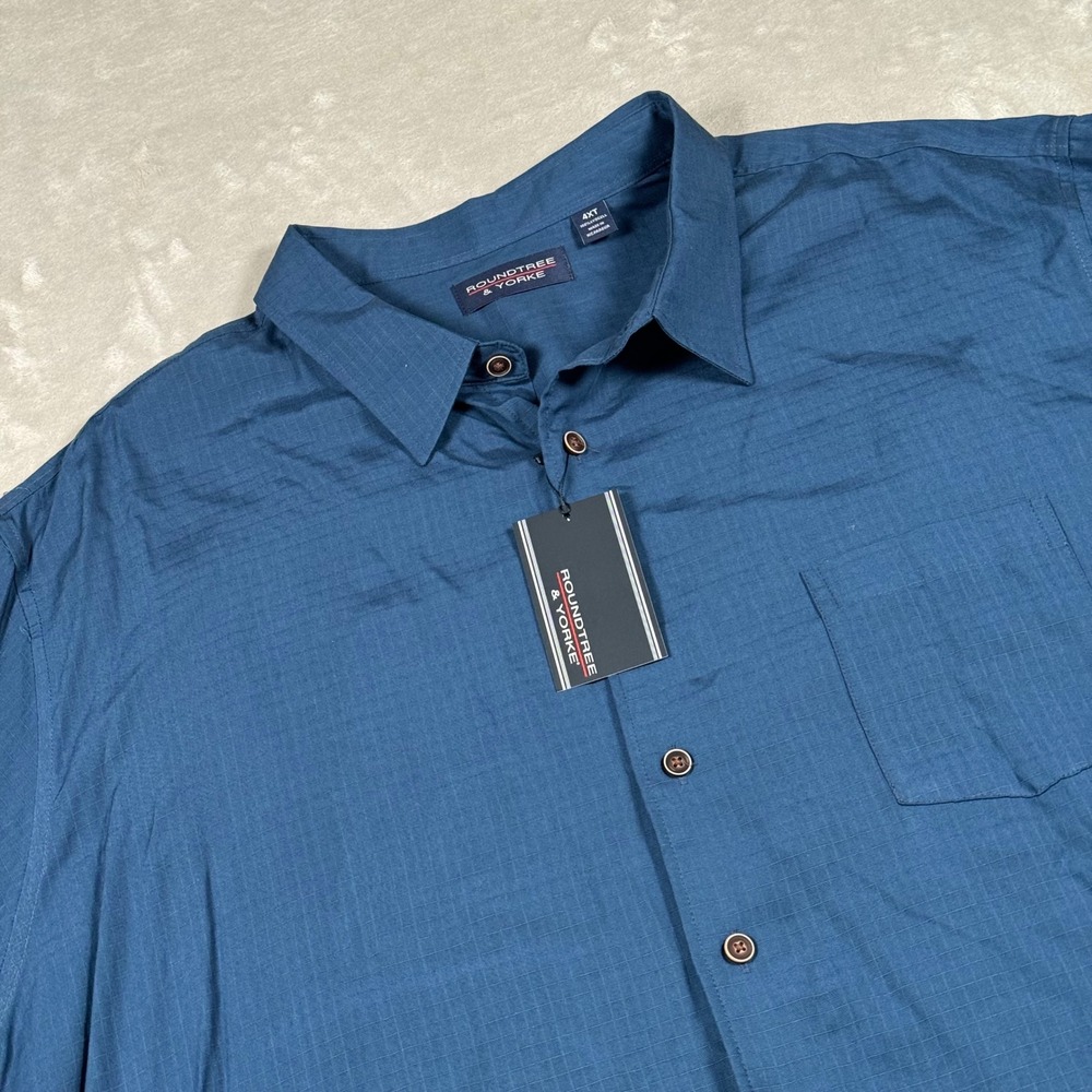Roundtree & Yorke Button Down Shirt Mens 4XT Blue Grid Short Sleeve Lyocell